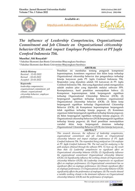 Pdf The Influence Of Leadership Competencies Organizational