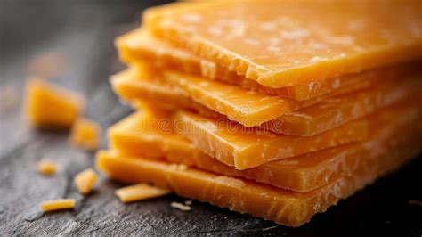 Stacked Cheddar Cheese Slices on a Minimalist Dark Background Stock ...