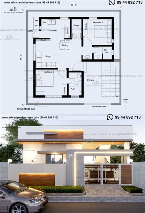 33 X 33 South Facing Floor Plan With Elevation