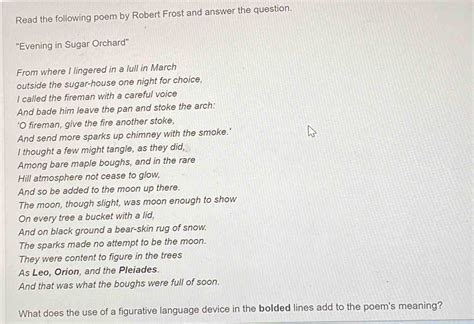 Solved Read The Following Poem By Robert Frost And Answer The Question