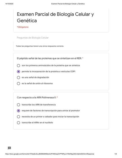 Examen Parcial De Biolog A Celular Udocz