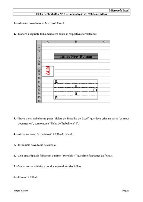 Ficha De Trabalho N Excel Pdf