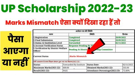 Marks Mismatch Up Scholarship Up Scholarship Status 2022 23 Up