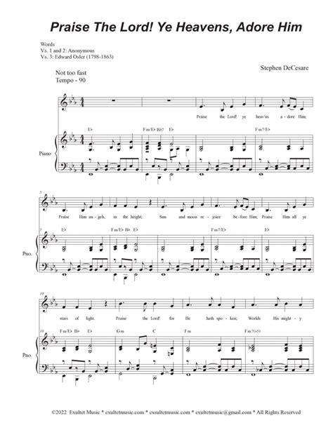 Praise The Lord Ye Heavens Adore Him Unison Choir Medium Key Sheet Music Stephen