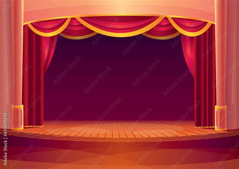 Vektorová grafika Theater stage with red curtains and on light Vector