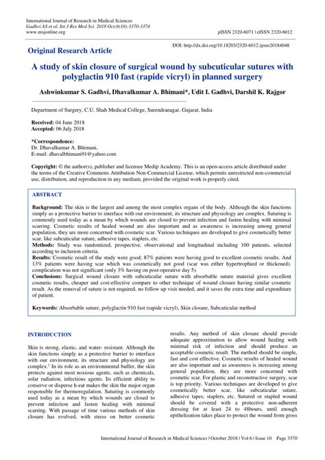 (PDF) A study of skin closure of surgical wound by subcuticular sutures ...