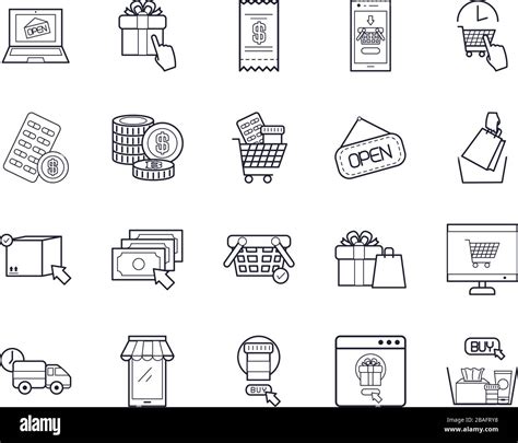 Gift Box And Shopping Online Icon Set Over White Background Line Style