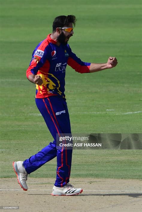 Karachi Kings Captain Imad Wasim Celebrates After Taking The Wicket