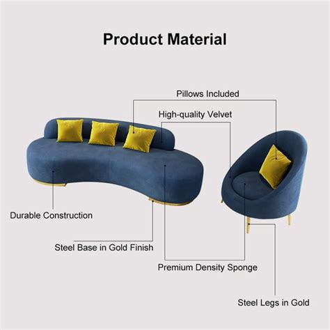 Free Shipping on Blue Velvet Upholstered Curved Sofa Living Room Set of ...