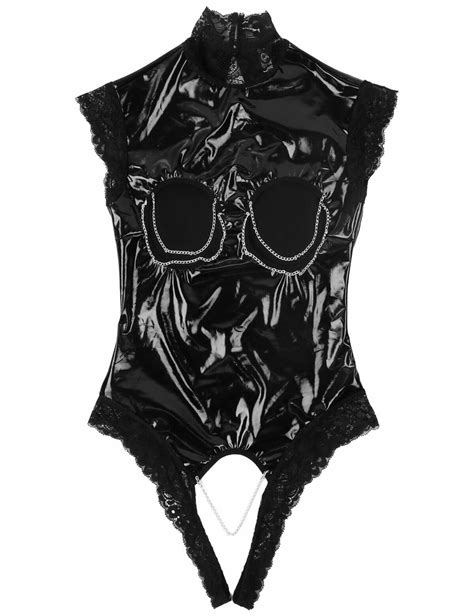 Sexy Women Patent Leather Bodysuit Lingerie Crotchless Wet Look Leotard Clubwear Ebay