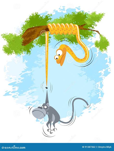 Monkey Hangs On Snake Cartoon Vector | CartoonDealer.com #91625805