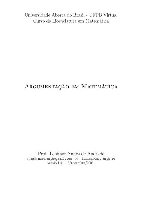 Pdf Argumentacao Em Matem Atica Mat Ufpb Br Universidade Aberta