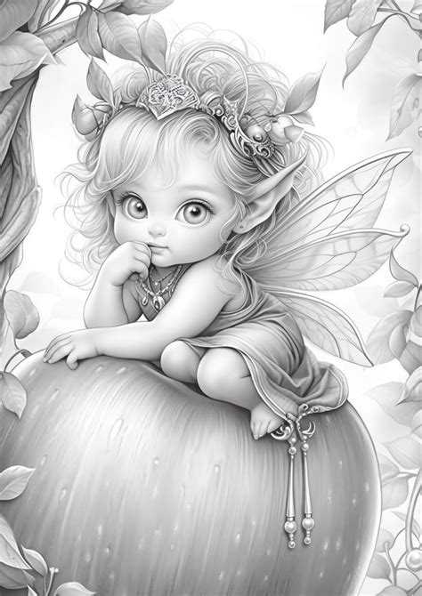 40 Grayscale Fairy Coloring Pages Of Cute Baby Fairie Printable PDF