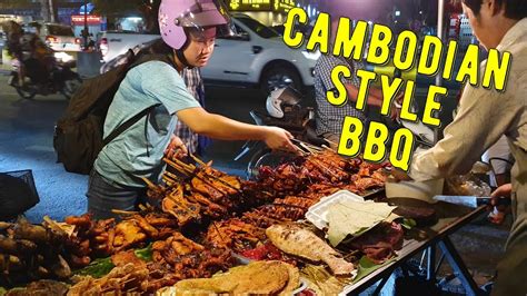 Cambodian Street Food Tour In Phnom Penh Part 2 Bbq By The Street Youtube