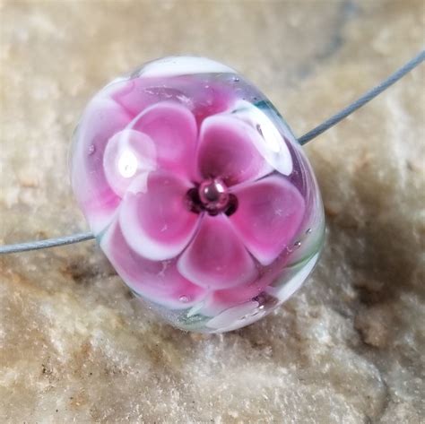 Glass Lampwork Focal Bead Encased Dichroic Pink Purple Flower Etsy Lampwork Focal Bead