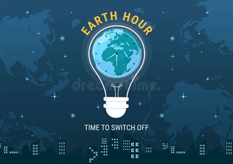 Happy Earth Hour Day Illustration with Lightbulb, World Map and Time To Turn Off in Flat Sleep ...