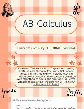 Ab Calculus Test Bank Limits Examview With Algorithms Tpt