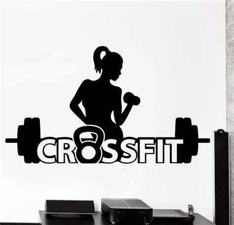 Fitness Gym Vinyl Wall Sticker Sport Crossfit Girl Barbell Dumbell