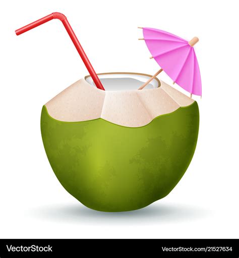 Coconut Cocktail With Straw And Umbrella On White Vector Image