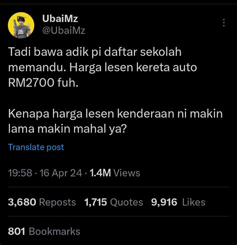 Pempengaruh Tidak Faham Kos Lesen Memandu Naik