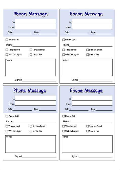 Phone Message Templates With Excel Free Download