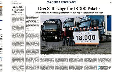 Drei Sattelzüge für 18 000 Pakete Wocken Spedition