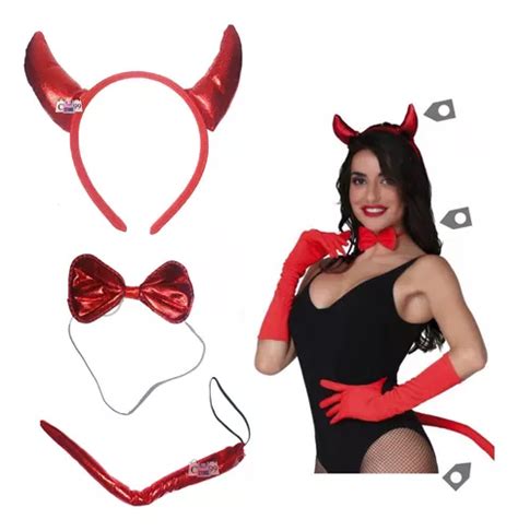 Disfraz De Diabla Accesorios Kit De Halloween Para Mujer Y Ni As