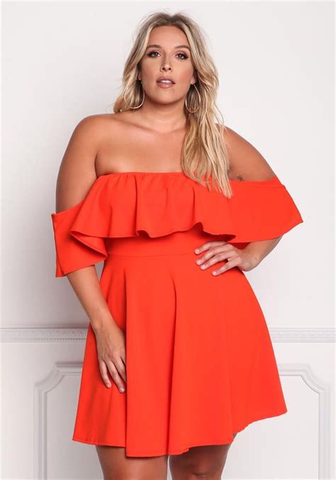 Plus Size Clothing Plus Size Off Shoulder Ruffle Flared Dress Debshops Plus Size Bodycon