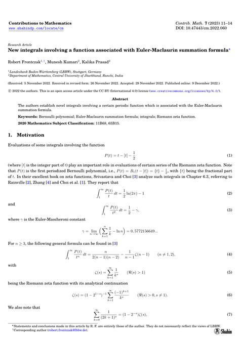 Pdf New Integrals Involving A Function Associated With Euler