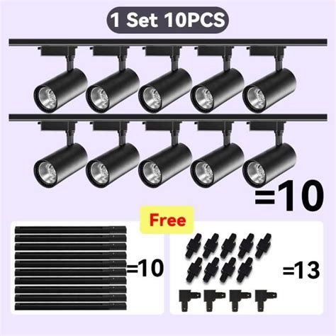 10 Lights Set Black 12W Cold White Spot Lumineux LED Sur Rail Pour