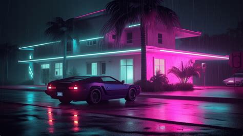 Wallpaper Ai Art Cyberpunk Kota Jalan Neon Motel Mobil