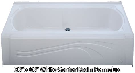 Bathtub 30 X 60 White Permalux Center Drain Tub