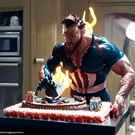 Venom From Marvel Comics Proudly Baking A Birthday Stable Diffusion