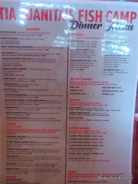 Menu At Tia Juanitas Fish Camp Restaurant Lumberton