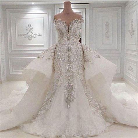 Luxury 2016 Bling Mermaid Wedding Dress With Detachable Train Off