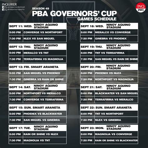 SCHEDULE 2024 PBA Governors Cup Elimination Round