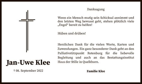 Traueranzeigen Von Jan Uwe Klee Trauer Kreiszeitung De