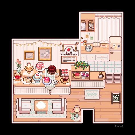 5kraD on Instagram Strawberry dessert cafe pixelart ドット絵 도트