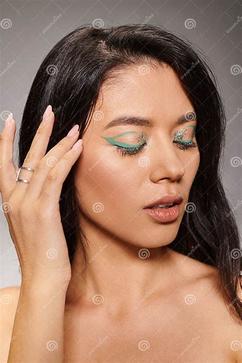 Brunette Asian Woman With Green Eye Stock Image Image Of Glamour