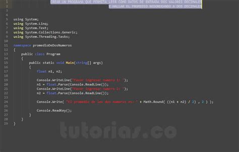 Operadores VisualStudio C Promedio De Dos Numeros Tutorias Co