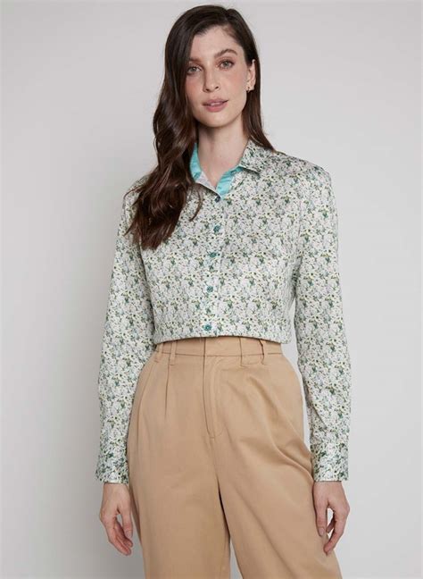 Camisa Dudalina Ml Est Floral Vintage Feminina 53 02 0978 Dudalina