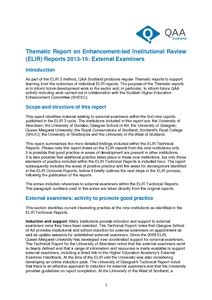 Thematic Report On Enhancement Led Institutional Review ELIR Reports