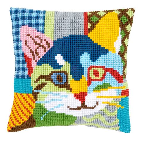 Kit Coussin Gros Trous au Point de Croix Chat coloré Vervaco