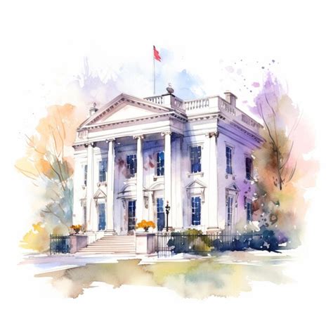 Premium Photo Painting Of A Watercolor Painting Of A White House With