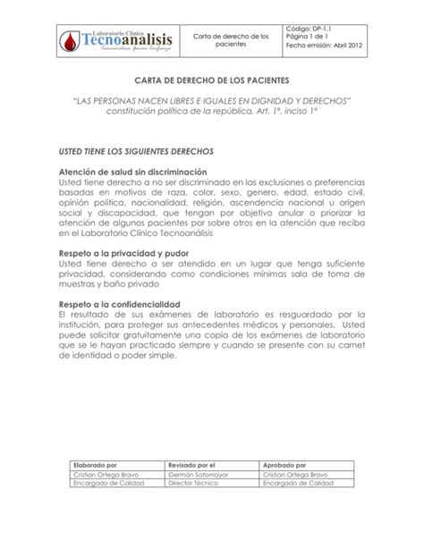 Carta De Derecho De Los Pacientes