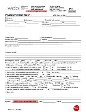 Fillable Online Physician S Initial Report Wcb Claim Number Wcbsask