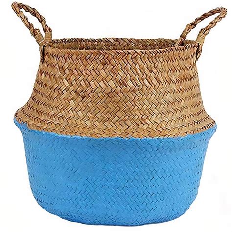 Cache Pot Osier Bleu Chapeaux Paille