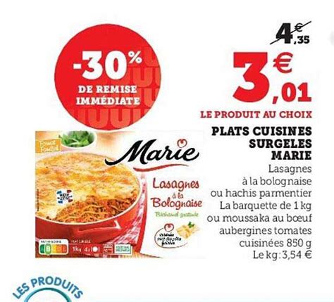 Promo Plats Cuisin S Surgel S Marie Chez Hyper U Icatalogue Fr