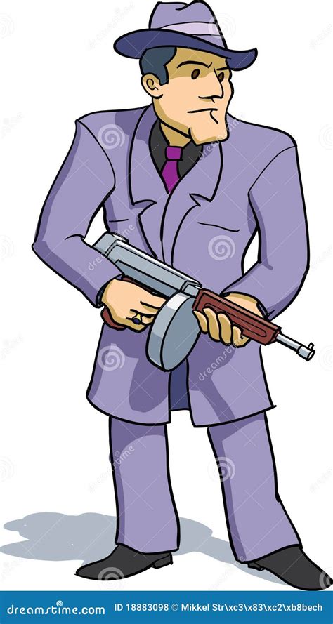 Gangster With Thompson Submachine Gun Vector Illustration