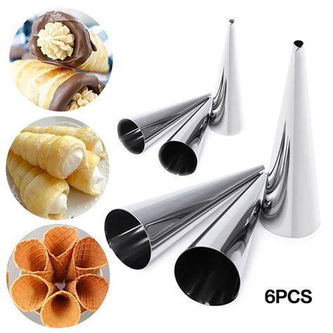 Hariumiu Kitchen 6 Pcs Non Stick Cream Horn Cones Tubes Stainless Steel